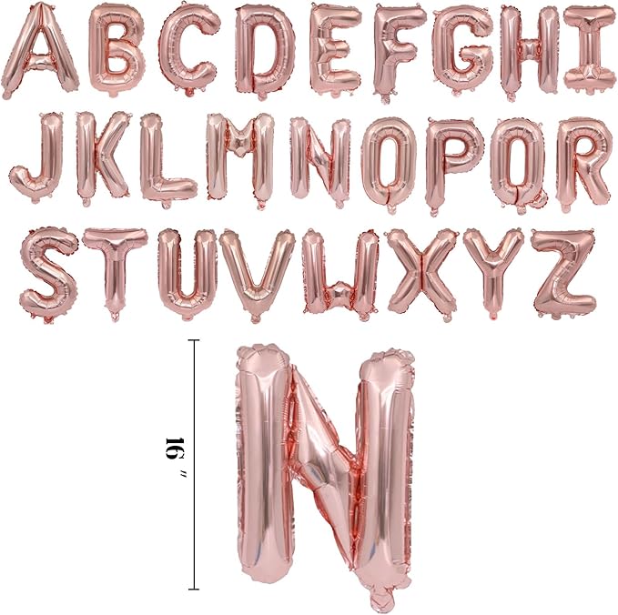 2 Set 52Pcs Rose Gold Alphabet A-Z Letter Balloons 16in Balloon Foil Letter Decorations Party Decor Rose Gold Letter Balloons Alphabet A-Z Party Supplies