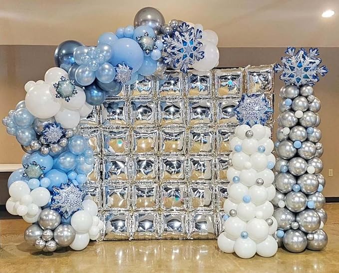 36pcs Silver Square Foil Balloons Wall Backdrop with 144pcs Balloon Garland Arch Kit, Double Sided Balloons for Bachelorette Baby Shower Birthday Anniversary Graduation Prom Party Decorations