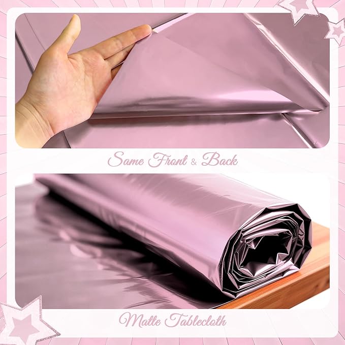 2 pcs Light Pink Tablecloth Plastic -Stunning Metallic Matte Finish, 40" x 108" Baby Shower Pink Table Cloth, Perfect for Valentine's Day Princess Girls Birthday Party Wedding Christmas Decorations
