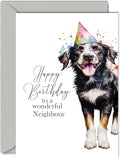 Birthday Cards for Neighbour - Party Hat Dog - Happy Birthday Card for Neighbour from Friend Family, A5 Bday Gifts Greeting Cards for Women Men Him Her