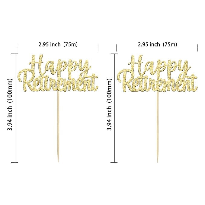 Gyufise 36 Pack Gold Glitter Happy Retirement Cupcake Toppers Retired Cupcake Picks Retirement Theme Birthday Party Cake Decorations Supplies