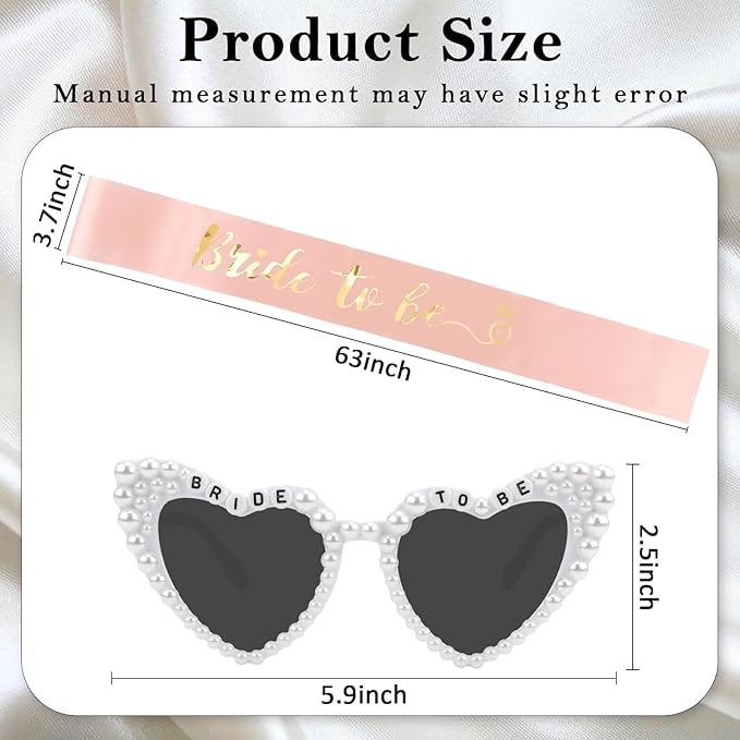 Bride to Be Set: Pearl-Trimmed Heart Sunglasses, Pearl BRIDE Sash & Tulle Veil - Bachelorette Party Bridal Accessories