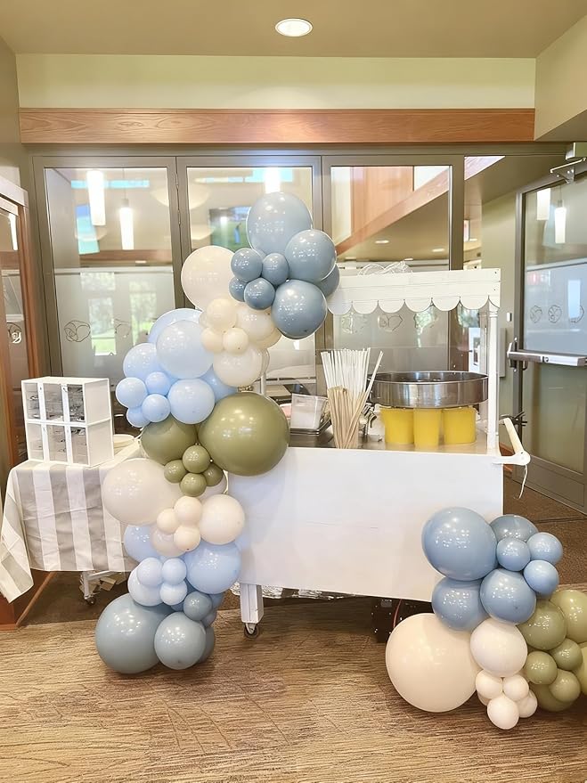 Sage Green Dusty Blue Balloons, 60Pcs 12 Inch Sage green Dusty blue Light Green Blue Sand White Balloons for Boho Baby Shower Bridal Shower Gender Reveal Anniversary Birthday Party Decorations