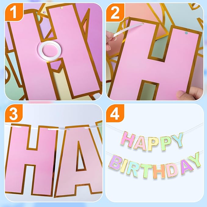 Macaron Happy Birthday Banner, Happy Birthday Decorations for Women Girls Kids, Happy Birthday Sign for Birthday Party Backdrop Decor