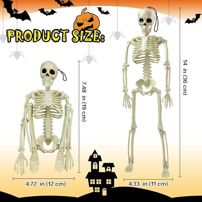 HADWYN 5 Packs Halloween Skeleton Decorations,16" Full Body Posable Joints Skeletons for Halloween Decorations, Indoor and Outdoor Horror Atmosphere Decorations