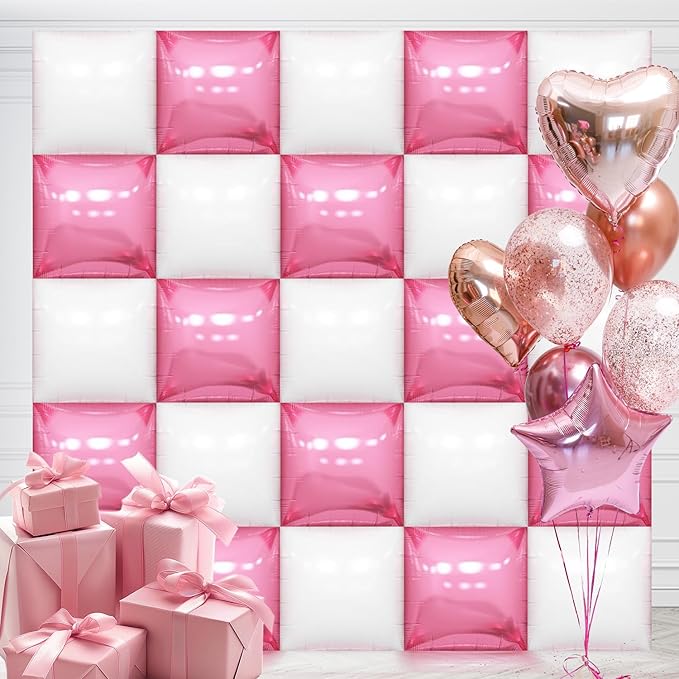 50PCS Pearl Pink and White Square Foil Balloon Wall, 19'' Reusable DIY Mylar Double Side Balloons Garland Tunnel Arch Kit for Anniversary Baby Shower Bachelorette Birthday Engagement Bridal Decor