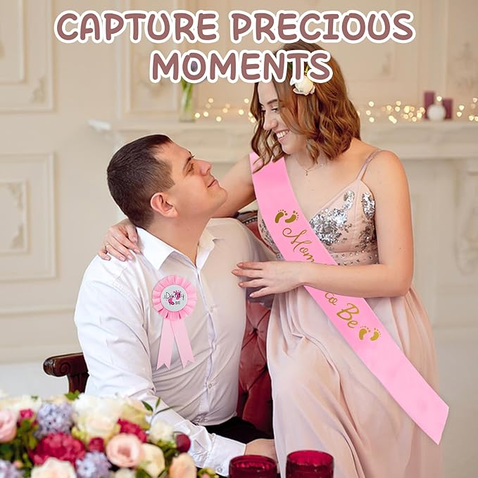 2 Pcs Baby Shower Decorations, Mommy to Be Sash and Daddy to Be Badge Set, It's a Themed Party Supplies for Baby Shower and Gender Reveal Decoracion (Pink 2 Pcs)