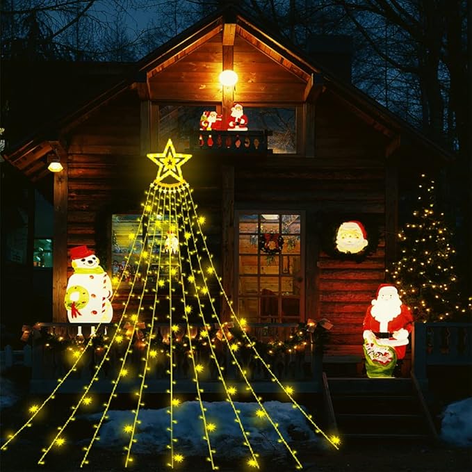 Aokudoni Christmas Lights Outdoor 12.6 ft 8-Lighting Modes Waterfall Xmas Lights Outdoor Christmas Decorations for Yard Tree House Holiday Party, Warm White