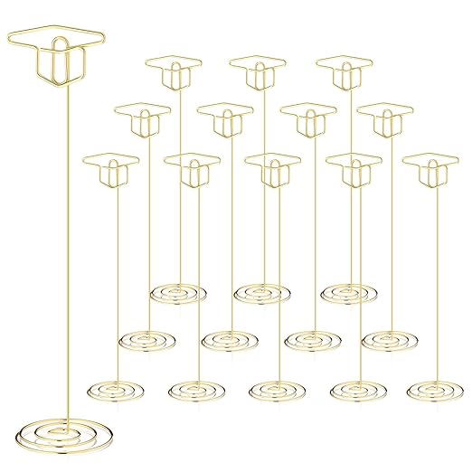 Rtteri 12 Pcs 2026 Grad Cap Graduation Picture Display 8.7 Inch Large Gold Photo Holders for Centerpieces Graduation Table Number Holders Card Stands for Class of 2026 Grad Party Supplies