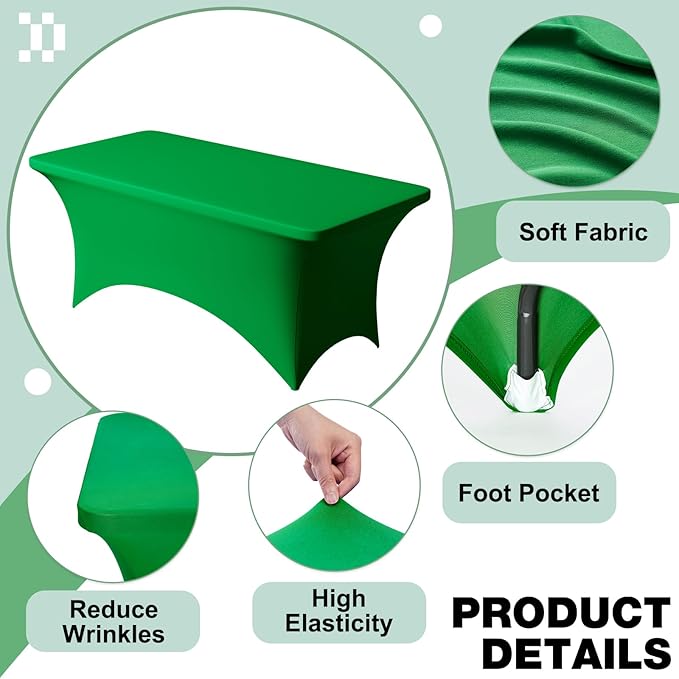 Trlyc 1 Pack 4FT Spandex Table Cloth - 48 x 30 Inch Rectangular Stretch Tablecloth, Wrinkle Resistant Scretch Table Cover for Wedding, Party, Banquet, Picnic, Outdoor Decoration (1Pcs,Green)