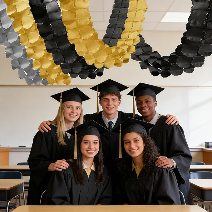 Black Gold-Gray Garland Graduation-Decorations - 2026 Balck Glod Sliver Birthday Banners Streanmers Party Decorations, Hanging Banner New Year Baby Bridal Shower Wedding Decor 4 Leaf Clover Garsellen