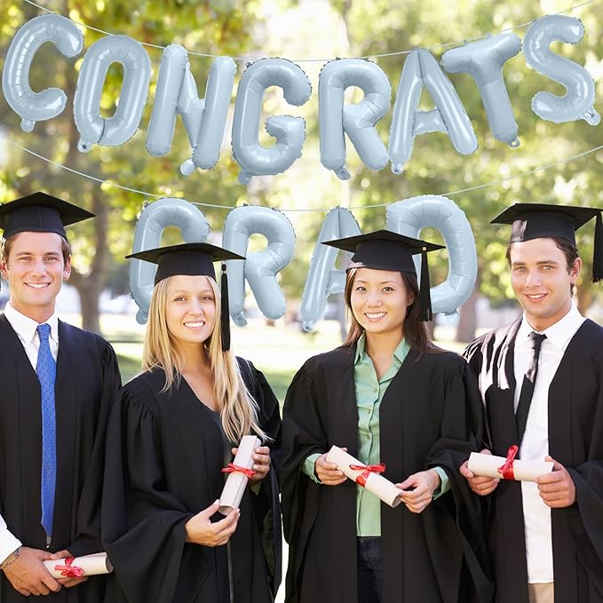 KALOR 16 Inch Pastel Blue Congrats Grad Banner Balloons, Pastel Blue Congrats Grad Letters Sign, Graduation Decorations 2026 for Graduation Party Decorations 2026
