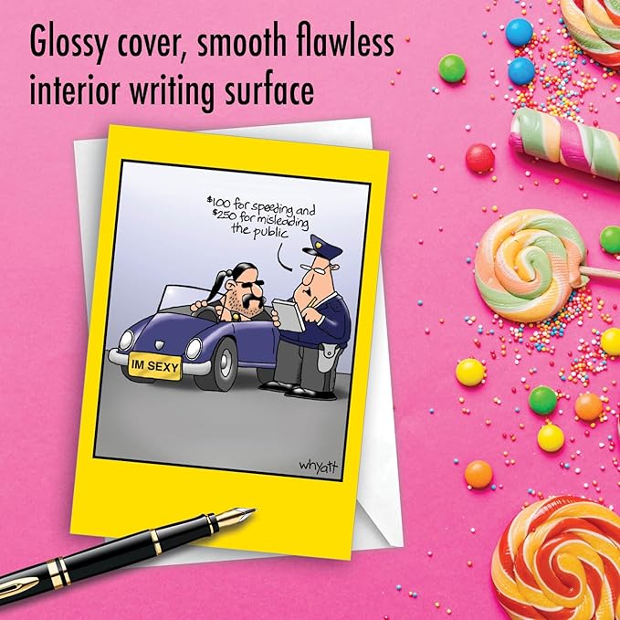 NobleWorks - 1 Funny Cartoon Card for Birthdays - Happy Bday Celebration for Grown-Ups, Humor Stationery Greeting - I'm Sexy 8312