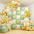 152Pcs Sage Green and White Foil Square Balloon Wall Backdrop with Sage Green White Gold Latex Balloons Arch Garland Kit, Double Sided Balloon Tunnel for Baby Shower Gender Reveal Party Decoration