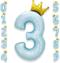 AULE 40 Inch Big Light Blue 3 Balloon Number with Crown Large Foil Helium Number Balloons 0-9 Jumbo Giant Happy 3rd Birthday Party Decorations Huge Mylar Anniversary Party Supplies