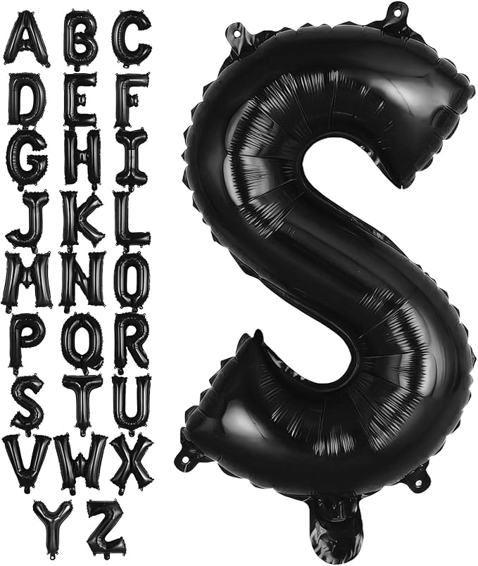 Black Letter S Balloons, 40 Inch Large Foil Letter Balloons, Custom Phrase Balloon for Birthday Party Wedding Anniversary Decoration (Black S)