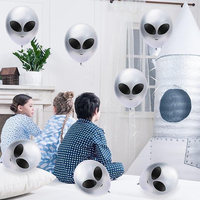 Whaline 65Pcs Alien Balloons Silver Alien Party Latex Balloons UFO balloons Outer Space Aliens Decorations for Birthday Party Baby Shower Supplies Home Backdrop Decorations