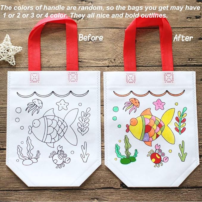Sand Flower Eco Reusable Coloring Carnival Animal Art Party Goodie Bags with Guestbook Bags (12 PCS)