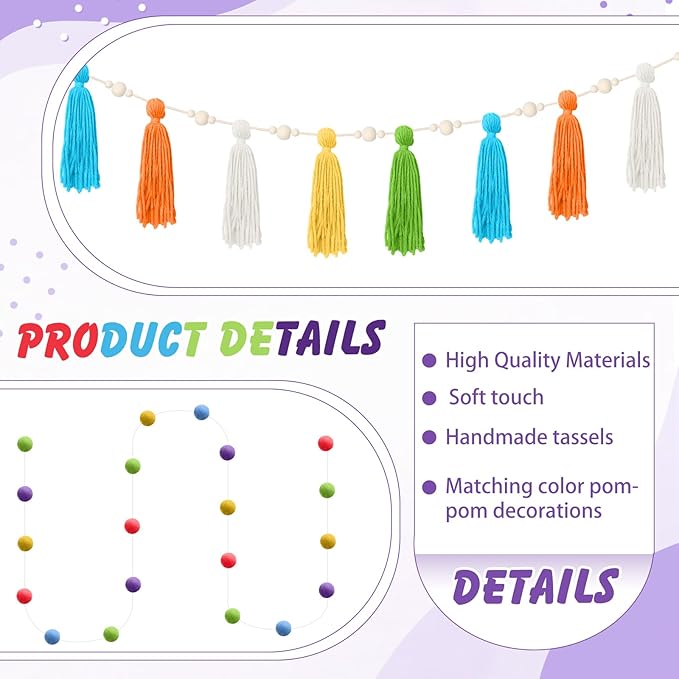 139 Pcs Felt DIY Custom Banner Kit Include 104 Letters 18 Swallowtail Flags 15 Pennants 2 Pcs Pom Pom Garland Tassel Pompom Decoration for Home Baby Shower Birthday(Rainbow)
