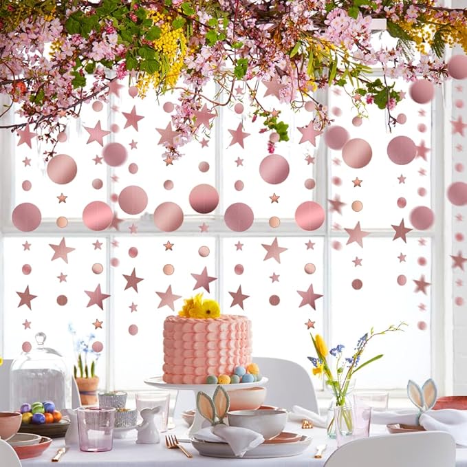 Glitter Star Garlands Decorations, 52 Feet Star Paper Garland Banner, Circle Dot Star Hanging Streamers for Valentine's Day Wedding Anniversary Birthday Ramadan Graduation Party Supplies Decorations