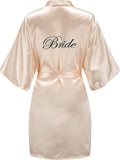 EPLAZA Women's One Size Silver Rhinestones Bride Bridesmaid Short Satin Robes for Wedding Party Getting Ready