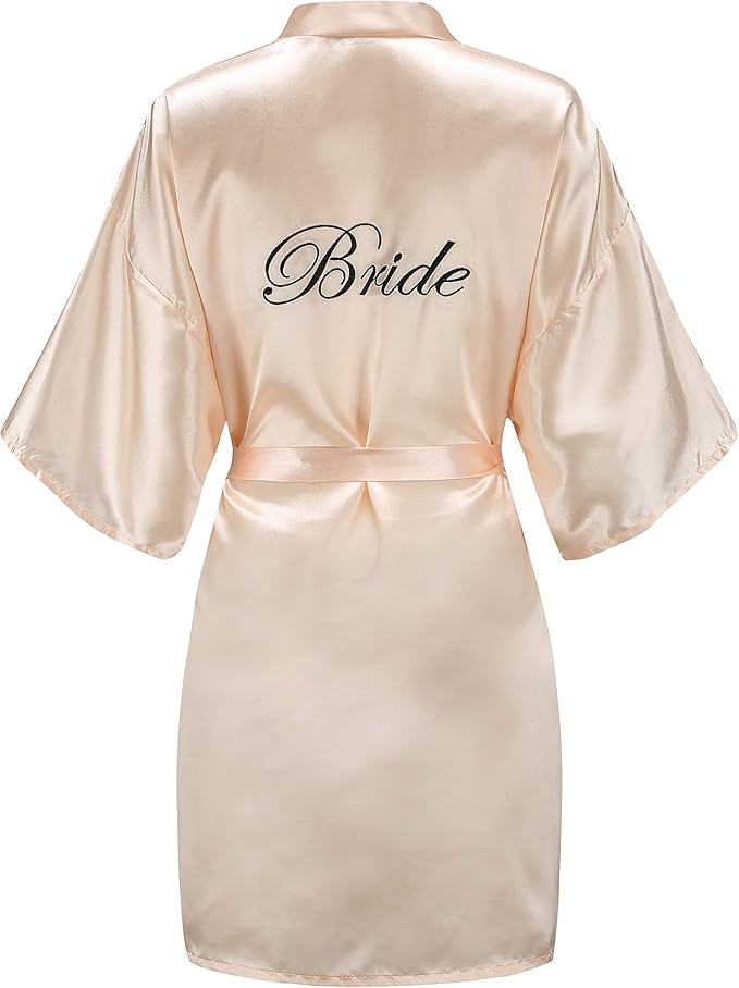 EPLAZA Women's One Size Silver Rhinestones Bride Bridesmaid Short Satin Robes for Wedding Party Getting Ready