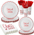 Class of 2026 Graduation Party Supplies, 175 Pcs Congrats Grad Paper Plates Napkins and Cups Cutlery Disposable Tableware Set for College High School Congrats Decorations, Serves 25(Red)