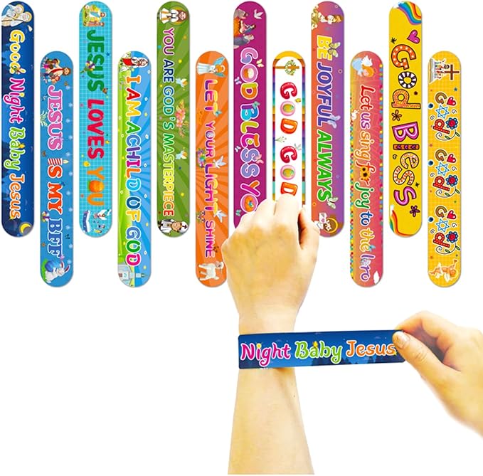 36 Pcs Bible Verses Religious Christian Slap Bracelets Party Favors, Wristbands Inspirational Motivational Christian Slap Bracelets Sunday School Supplies