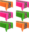 Oudain 6 Pcs Fiesta Tablecloth 108 x 54 Inch Plastic Tablecover Mexican Waterproof Tablecloth Disposable Table Cover for Taco Night Festive Mexican Fiesta Wedding Party Decoration (Bright Color)