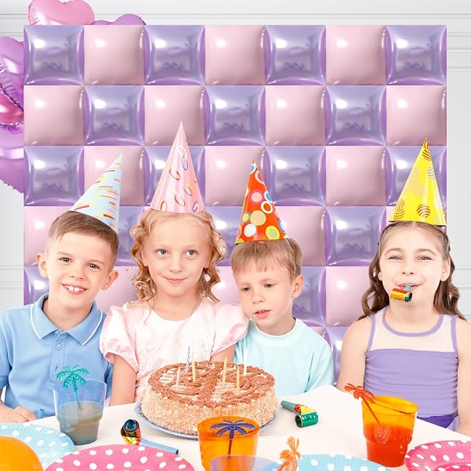 50PCS Pink and Purple Square Foil Balloon Wal Backdrop with Reusable DIY Mylar Double Side Balloons Garland Tunnel Arch Kit for Anniversary Bachelorette Game Engagement Halloween Party Decor