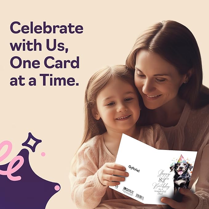 82nd Birthday Cards for Dad - Party Dog - Happy Birthday Card for 82 Year Old Dad from Daughter Son, 5x7 Inch Bday Man Men Him Greeting Cards Gift for Dad Birthday Gifts