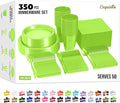 350 Pcs Lime Green Plastic Plates For Party, Lime Green Disposable Plates Set, 50 Of Each 9" Dinner Plate Set, 7" Dessert Plate, Cups, Napkins & Cutlery Plastic Dinnerware Set Exquisite
