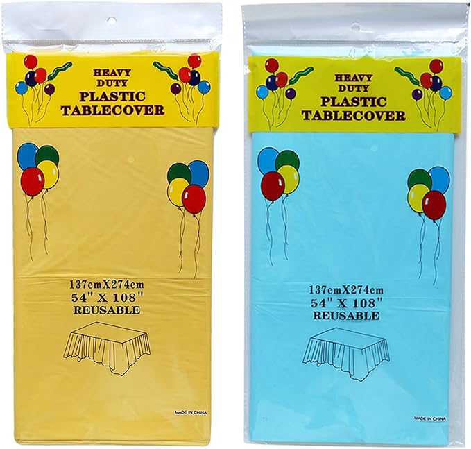 Plastic Tablecloths,Disposable Table Covers,Baby Shower Party Tablecovers,Table Cloths for Picnic Birthday Wedding Parties 8 ft Rectangle Use,54 x 108 Inches,2 Pack,Light Blue,Yellow.