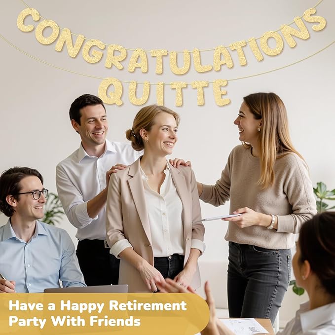 GAGAKU Pre Strung Congratulations Quitter Glitter Banner Funny Retirement Banner Going Away Supplies Graduation Party Decorations Garland for Men Women Gifts Indoor/Outdoor