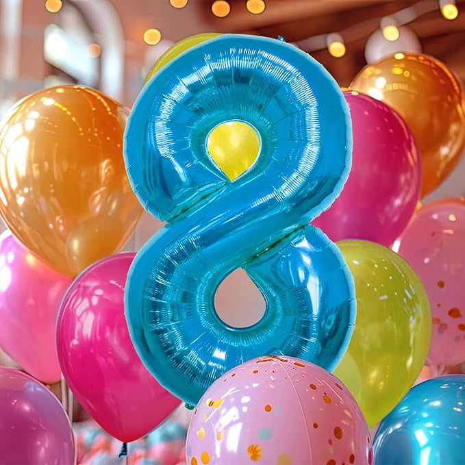 40 Inch Large Blue Number Celebration and Decoration Balloon for Birthday Parties, Graduations, Anniversaries, Weddings, Photo Shoots, Special Events - Helium Foil Mylar (Blue Number 8)