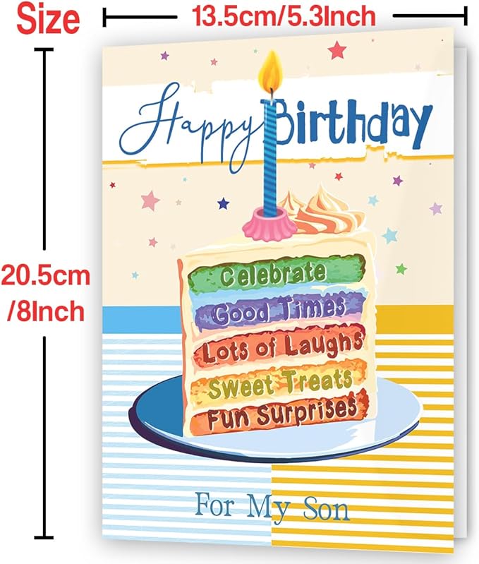 Happy Birthday Card for Son,Son Birthday Gifts from Dad Mom,Thick Card Stock with Premium Envelope 5.3in x 8in