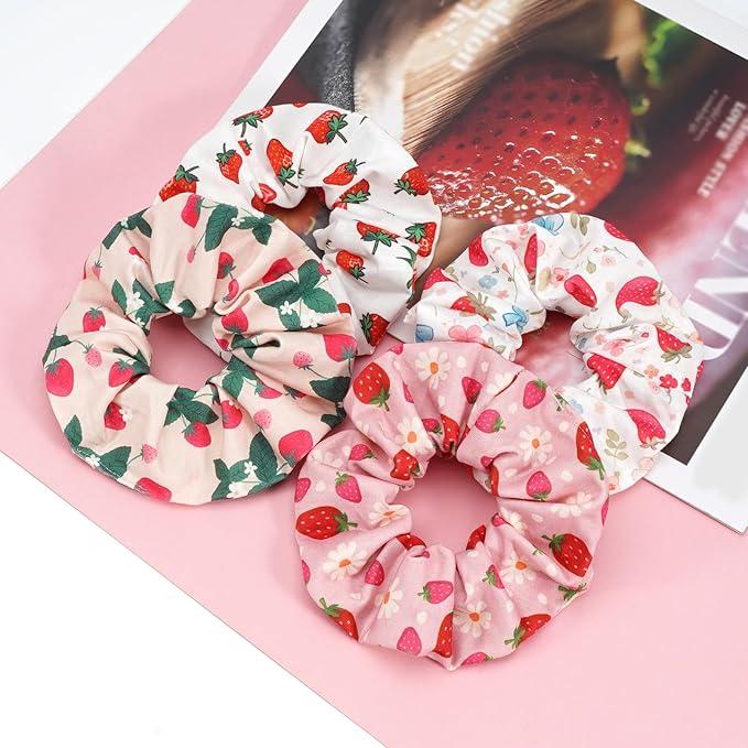 Strawberry Hair Scrunchies for Women Girls Cute Fun Fruit Elastic Hair Ties Ponytail Holder Party Favors Hair Accessories