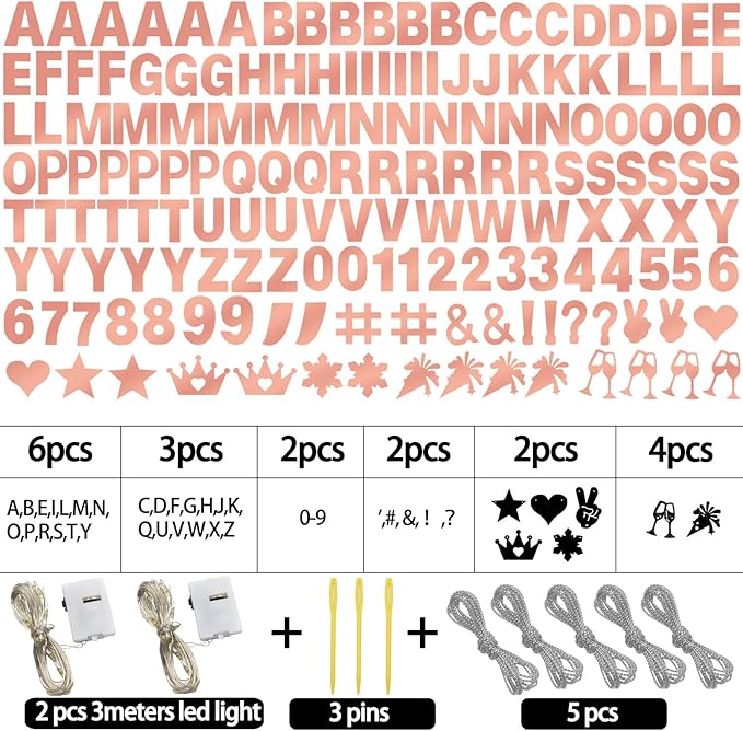 175Pcs Glitter Customizable Banner Kit DIY Custom Letter Banners DIY Happy Birthday Letters 0-9 Numbers Personalized Banner Decor For Wedding Birthday Party Decorations Supplies(Shiny Rose Gold))