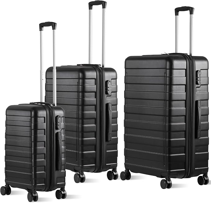 LEMY Luggage Set 3 Piece Hardside with TSA Lock,Expandable Spinner Wheel Suitcases,Lightweight Durable Hardshell Travel Luggage with 8 Wheels for Carry On and Checked(21,26,30Inch),Black