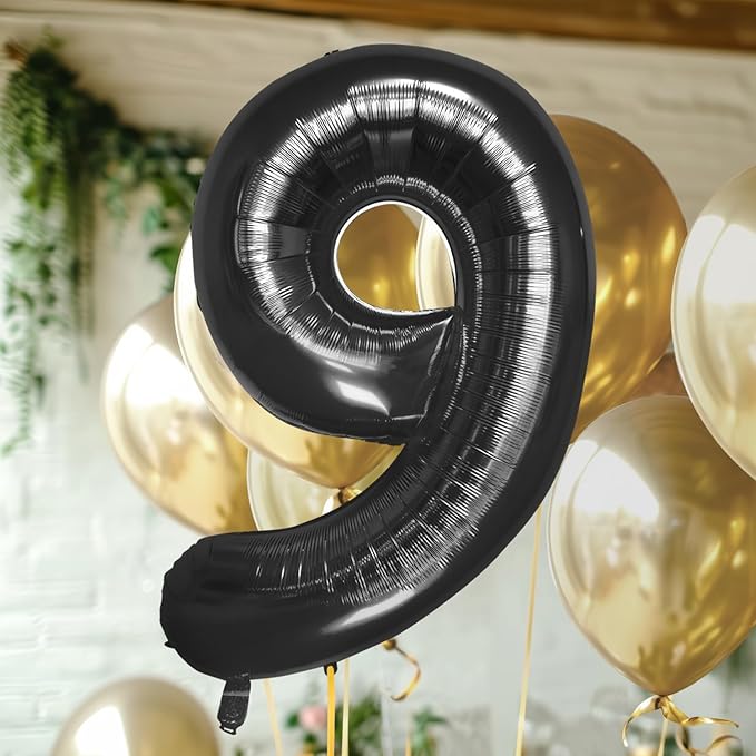 40 Inch Large Black Number Celebration and Decoration Balloon for Birthday Parties, Graduations, Anniversaries, Weddings, Photo Shoots, Special Events - Helium Foil Mylar (Black Number 9)