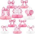 Pink Bow Birthday Decorations Set - Bow Party Decorations with Honeycomb Centerpieces & Table Centerpieces for Splendid Pink Bow Themed Party Supplies
