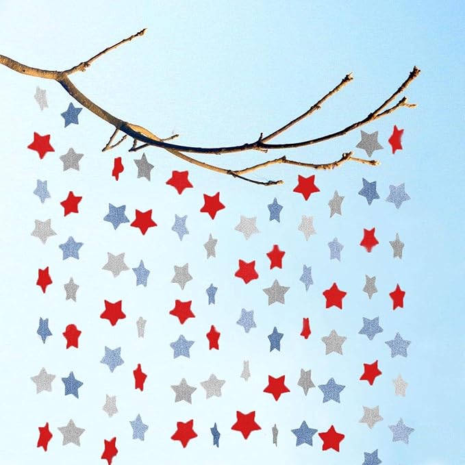 6 Pack Patriotic Star Streamers Garland Red White Blue Bunting Banner Paper Hanging Decorations for 4th of July American Independence Day Labor Day Holiday Memorial Day Party Supplies (50 Feet)