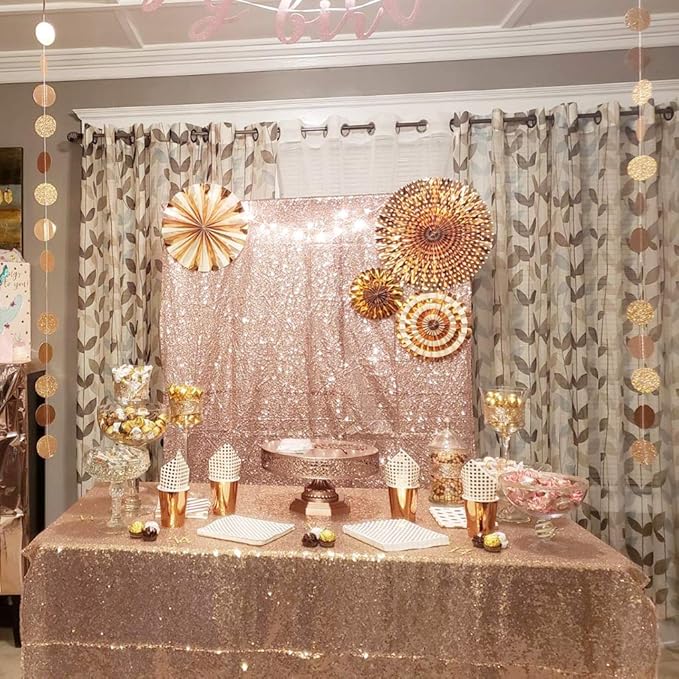 Juya Delight 6ft x 8ft Rose Gold Sequin Backdrop Curtain for Party Wedding Photography