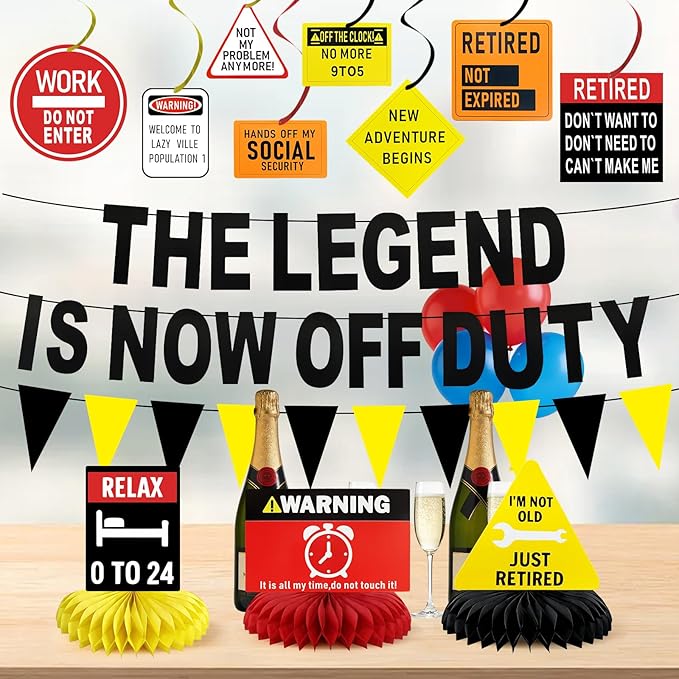 Retirement Party Decorations, Industrial Style Happy Retirement Decorations for Women & Men with Banner, Hanging Swirls and Honeycomb Centerpieces