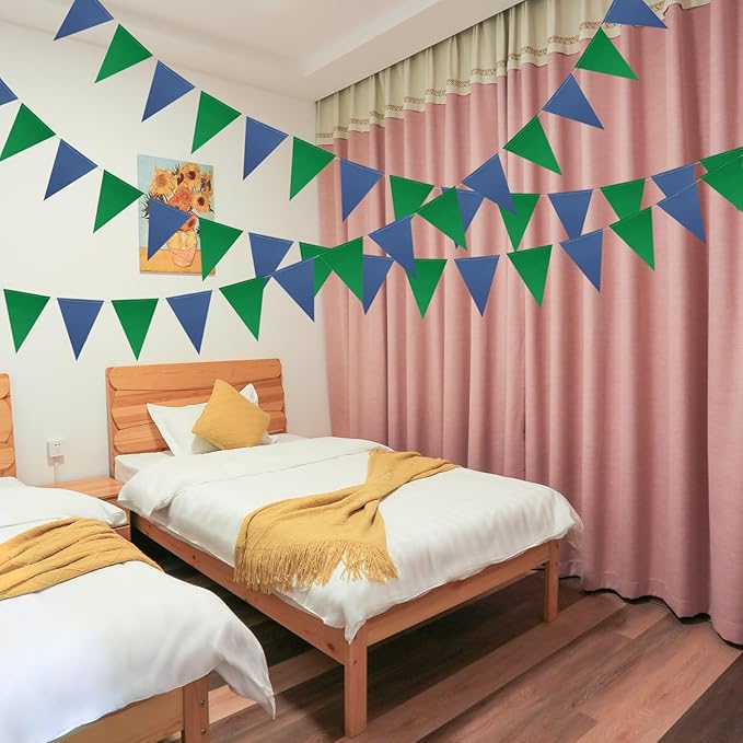 Meetppy 3 Pack Navy Blue Green Double Sided Paper Triangle Banner Flag Banner Pennant Garland Streamers for Golf Party Decorations Baby Shower Birthday Wedding Christmas Graduation