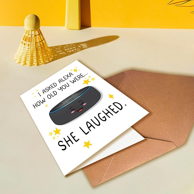 Funny Birthday Card for Men Women - "I Asked AI How Old You Were" Smart Speaker Joke - Sarcastic Getting Old Greeting Card for Dad, Husband, Mom, Sister, Best Friend - Witty Tech Humor Gift with Envelope