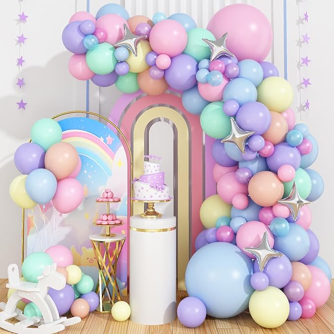 Pastel Balloons Arch Garland Kit, Pastel Pink Purple Blue Yellow Green Party Balloons, Easter Balloon Garland for Girls Kids Women Wedding Baby Shower Birthday Easter Party Decor
