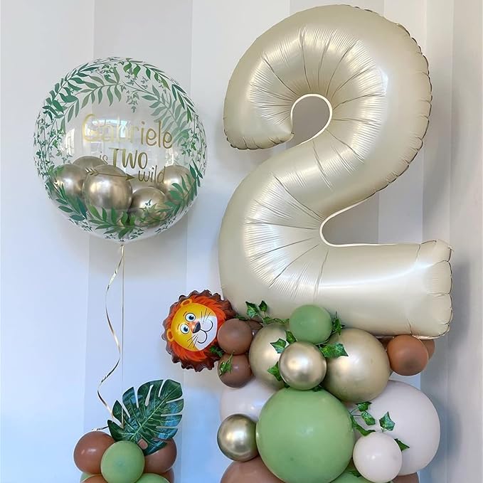 Beige 12th Birthday Balloons for Boys Girls, 40 Inch Big Cream Foil 1 and 2 Balloon Numbers Self Inflating Ivory White 12 Balloons Number for Men Women 12th 21st Anniversary Party Decorations Supplies