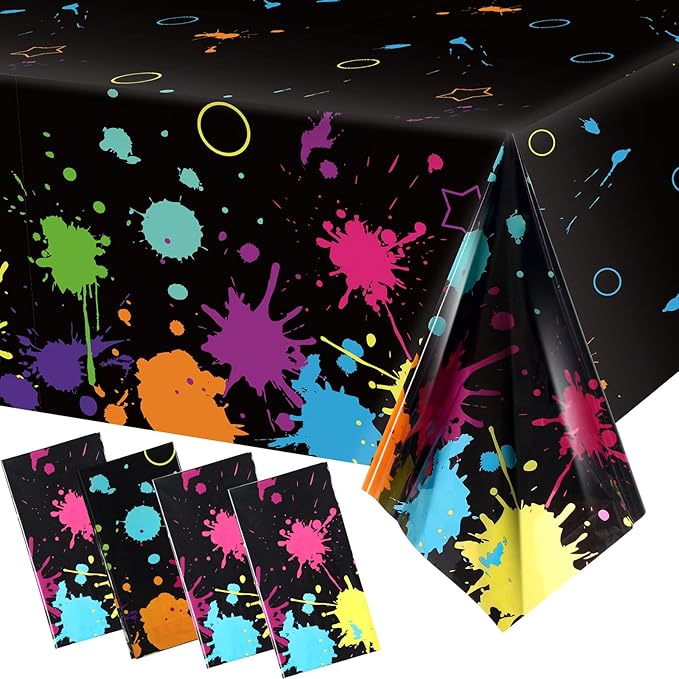 Glow Party Table Covers Neon Plastic Tablecloths 108 x 54 Inch Disposable Neon Glow Table Cloths for Black Light Birthday Party Supplies Decorations(4 Pieces)