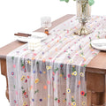 Joanlody Ivory Embroidery Daisy Spring Summer Table Runner 10ft Florals Seasonal Easter Tulle Table Runner Holiday Kitchen Dining Table Decoration for Home Party Indoor